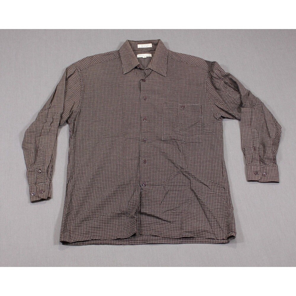 PIERRE CARDIN Mens Brown Checked Long Sleeve Shirt Cotton Sz M